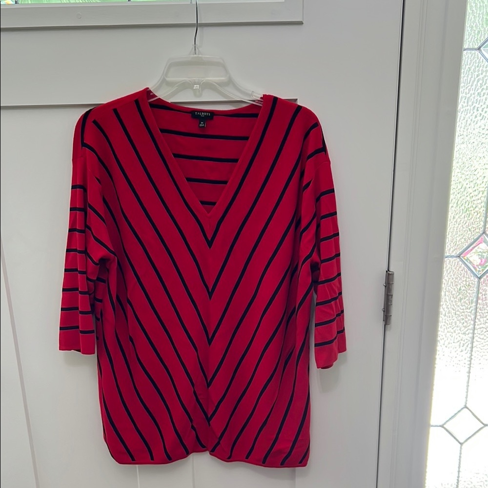 Talbots Red and Black V-Neck Top